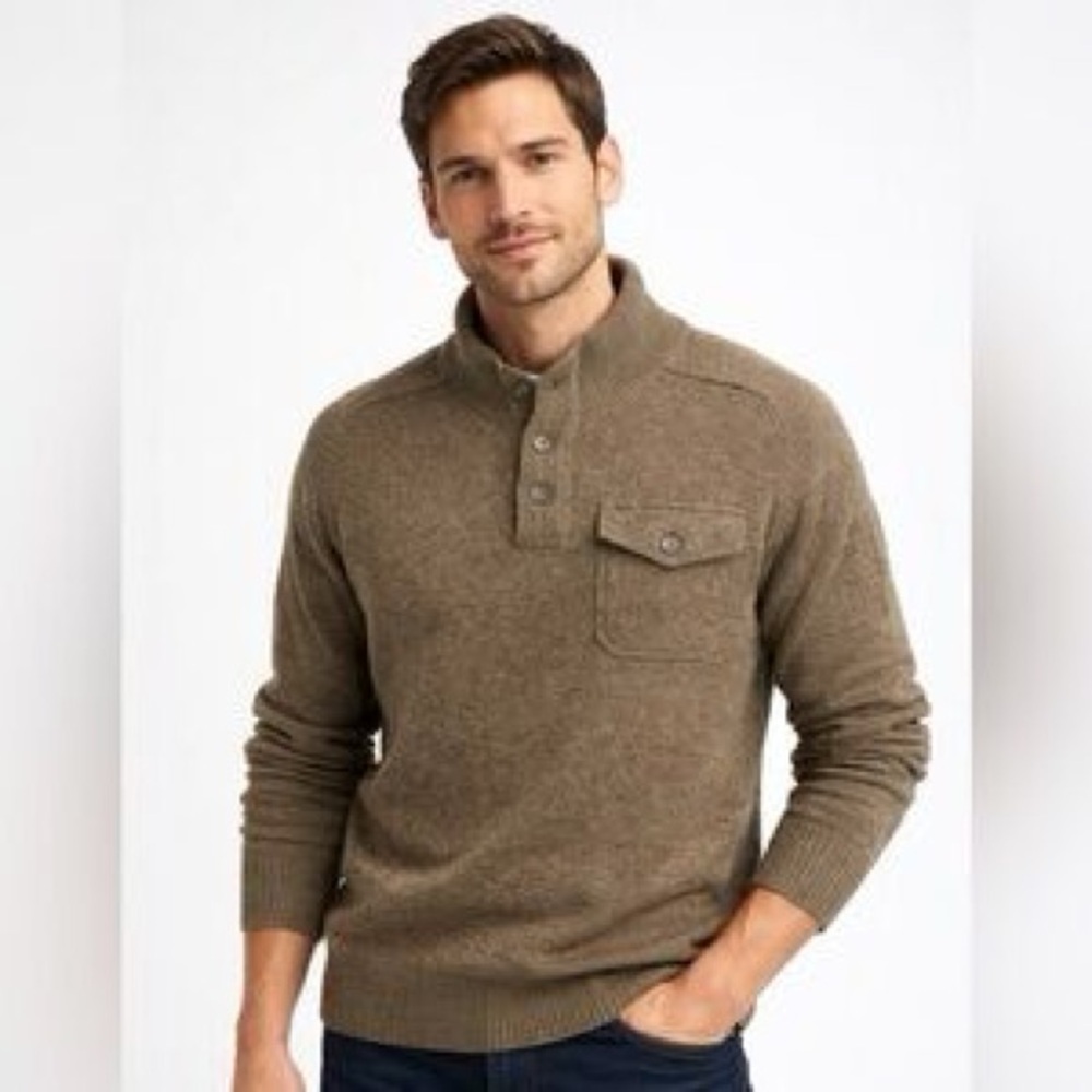 J.Crew Men’s Lambswool Mock Neck Sweater  Greenish Brown Size M (Shrunken )